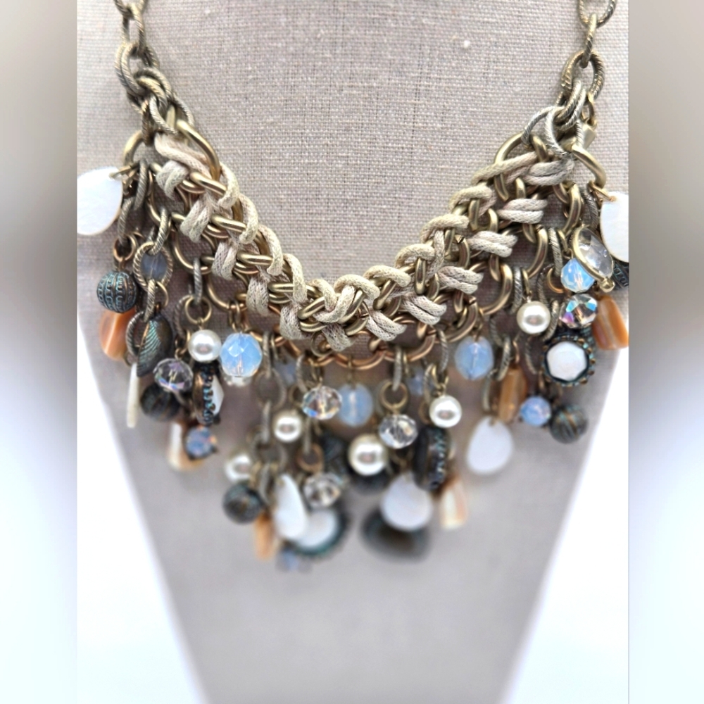 GIVENCHY Vintage Nautical Statement Necklace Auroa Borealis Gold Tone - Picture 2 of 11